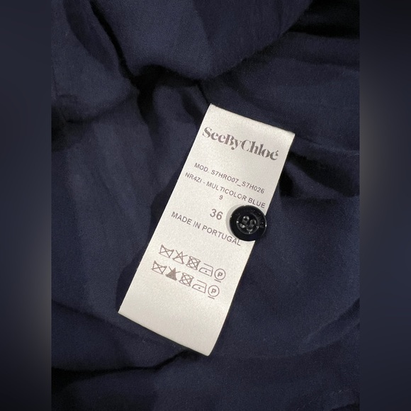 See By Chloe Navy Floral Rose Printed Chiffon Long Sleeve Dress - Picture 11 of 11